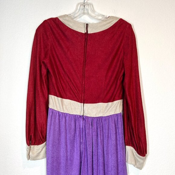 Vintage Maxi Dress 60s 70s Purple Red Retro Small - Picture 5 of 9